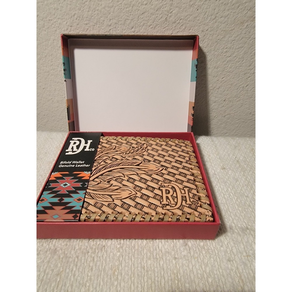 Red Dirt Hat Company Genuine Tooled Leather Bifold Wallet Men's New With Box